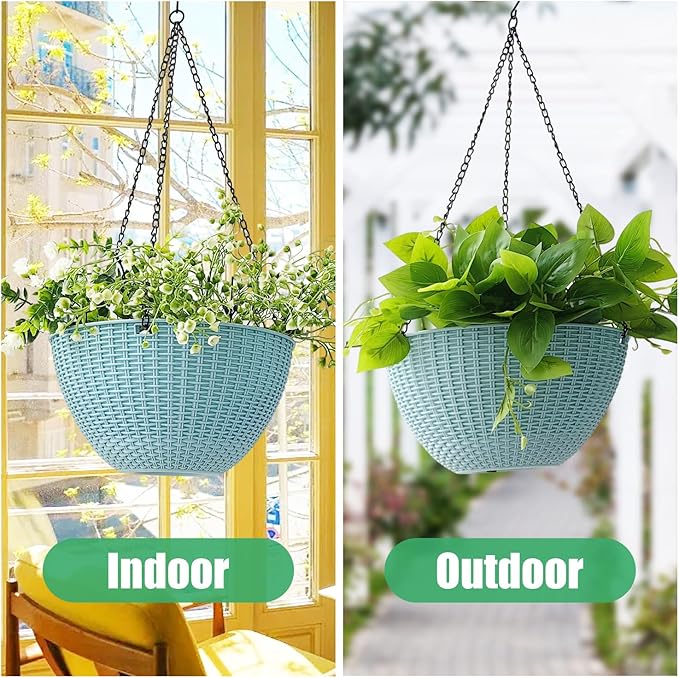Hanging Planters for Outdoor Plants 8/10 Inch, 4 Packs Hanging Flower Pot Indoor with Drainage Holes, Self-Watering Hanging Basket Perfect for Home, Office and Garden (Sky Blue)
