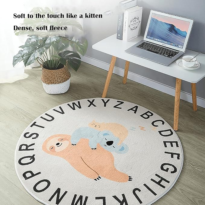 ABC Round Rug for Kids Warm and Soft Alphabet Nursery Animal Area Rugs Fun Rugs for Play Rooms Non-Slip Mats Crawling Mats Decorative Rugs for Bedrooms Living Rooms (Polar bear, 78in)