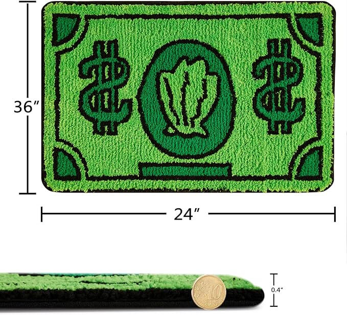 RoomTalks Cute Money Rug 2x3 Cartoon Funny Cool Small Throw Rugs for Girls Bedroom Kids Bathroom Kitchen Dorm Non Slip Machine Washable Soft Shag Accent Floor Rug, Unique Gift for Kids Girls