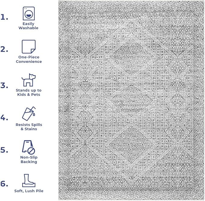 nuLOOM Abstract Tribal Machine Washable Ultra Thin Area Rug, 6x9, Grey