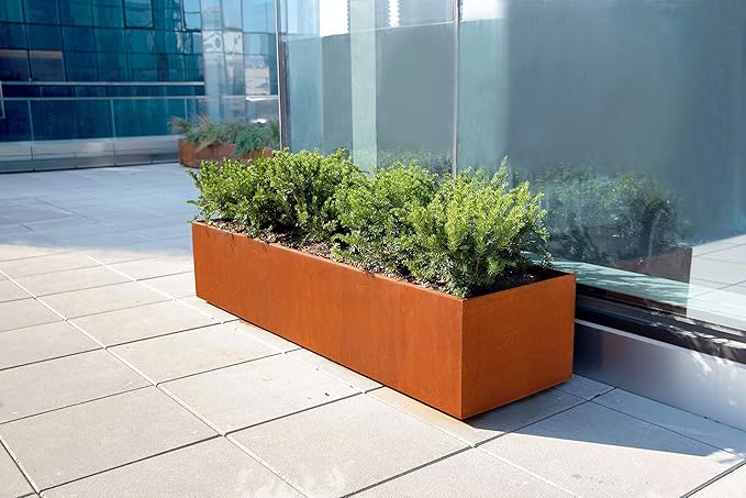 Plantercraft Extra Large Corten Steel Planter 84x24x24 Inch - Large Rectangular Planters for Outdoor Plants, Metal Raised Garden Bed and Patio Divider