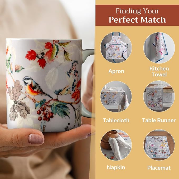 Maison d' Hermine Coffee Mug with Handles Tea Cups (12 Ounce, Pack of 2) | Fine Bone China Coffee Mugs for Hot Beverages Cappuccino Latte Home Restaurant Hotel Spring Summer -Equinoxe - Grey