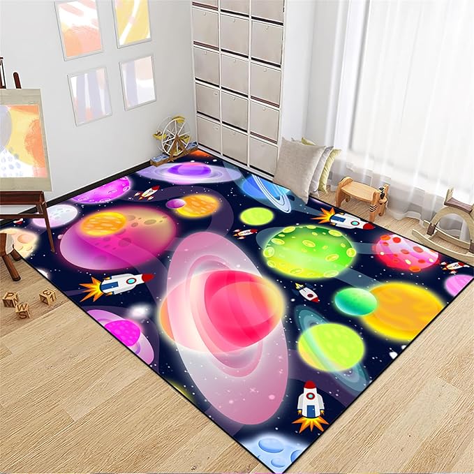 Solar System Rug - Space Rug Galaxy Area Rugs for Kids Bedroom Kids Play Rug Outer Space Carpet Space Rug for Boys Room Planet Carpet for Kids Space Themed Bedroom Decor,3'×5'