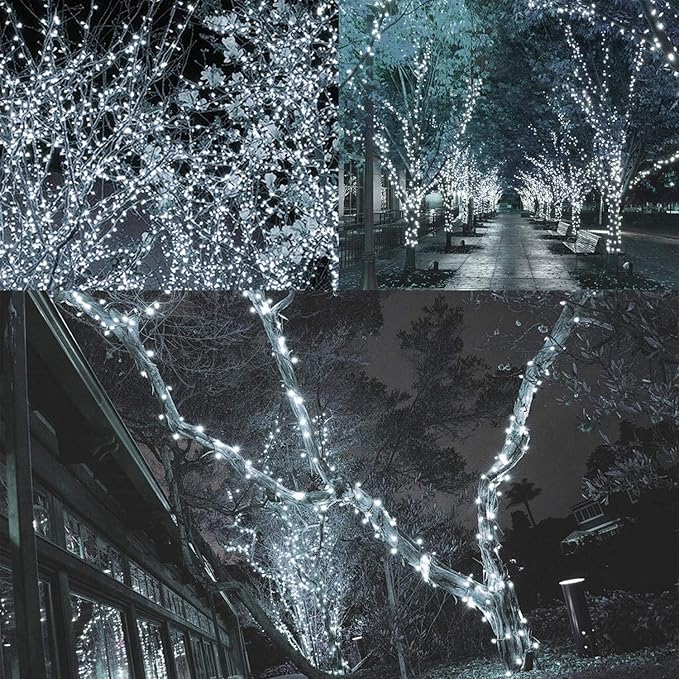 LJLNION 300 LED String Lights Outdoor Indoor, Extra Long 98.5FT Super Bright Christmas Lights, 8 Lighting Modes, Plug in Waterproof Fairy Lights for Holiday Wedding Party Bedroom Decorations ( White)