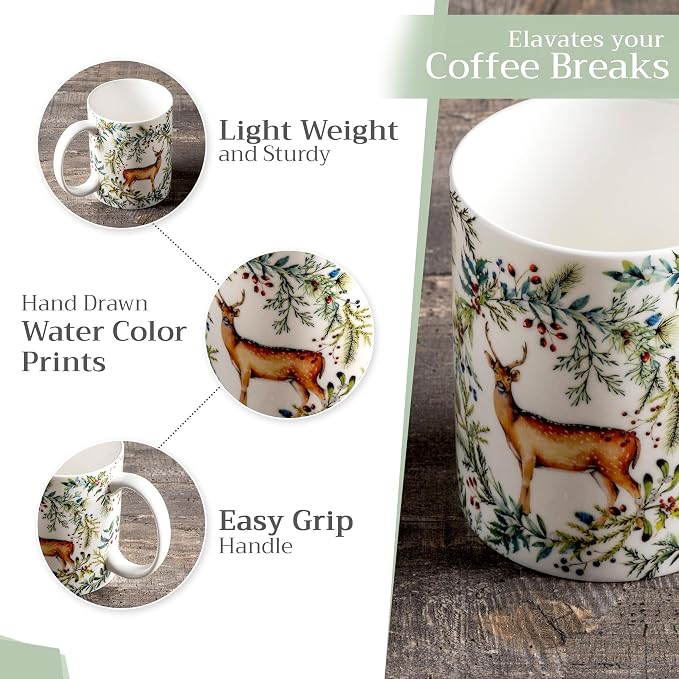 Maison d' Hermine Coffee Mug with Handles Tea Cups (15 Ounce, Pack of 1) | Fine Bone China Coffee Mugs for Hot Beverages Cappuccino Latte Home Restaurant Hotel Spring Summer -Holly Time - Biche