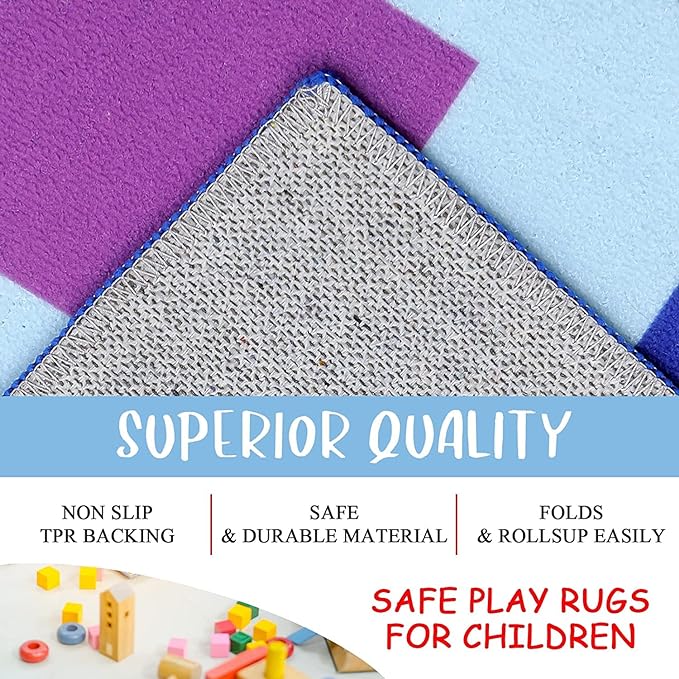 HEBE Kids Play Rug 3'4"x5' ABC Alphabet Numbers Shapes Educational Kid Area Rug Washable Baby Crawling Mat Non Slip Kid Play Mat Carpet for Girl Boy Bedroom Playroom