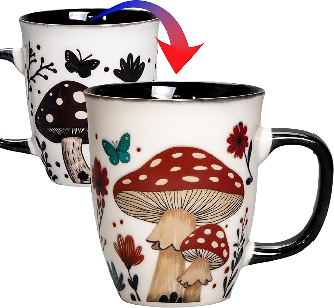 Mushroom Coffee Mug - Heat Changing Tea Mugs for Women Men, 16oz Ceramic Color Changing Cup, Gifts for Mothers Day Christmas