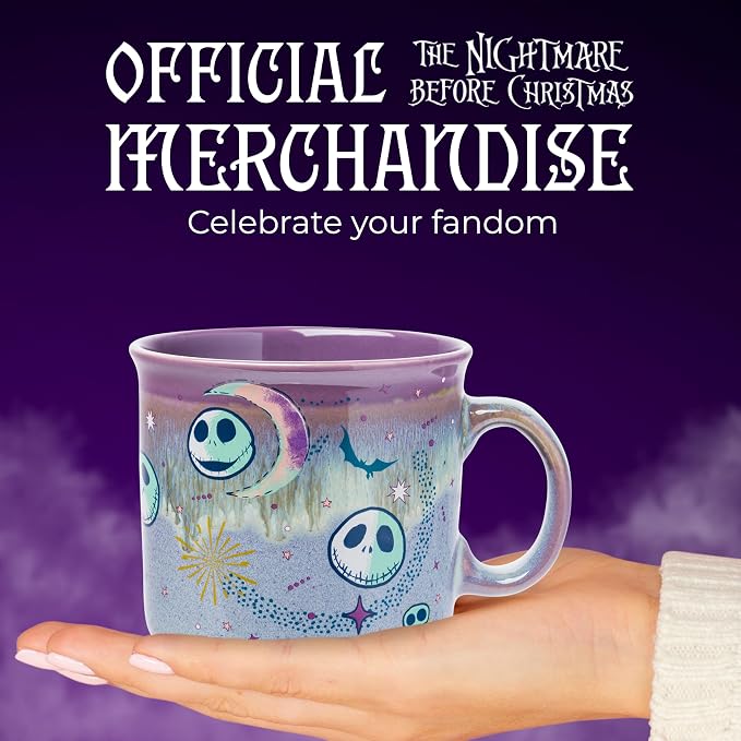Silver Buffalo Disney Nightmare Before Christmas, Ceramic Camper Mug, 20oz | Jack Skellington, Mystic Opulence, Reactive Glaze, 0.59 Liters