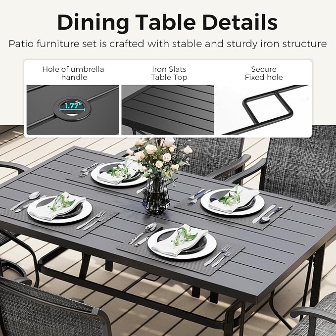 Pamapic 7-Piece Outdoor Dining Set, Patio Dining Set for 6, All-Weather Outdoor Patio Set with 2 Textilene Swivel Chairs & 4 Regular Chairs for Garden, Poolside, Deck,Gray