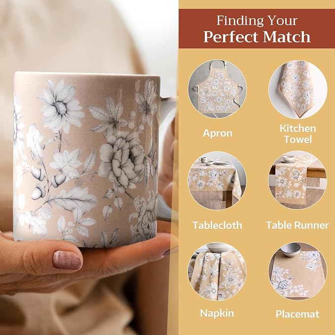 Maison d' Hermine Coffee Mug with Handles Tea Cups (15 Ounce, Pack of 1) | Fine Bone China Coffee Mugs for Hot Beverages Cappuccino Latte Home Restaurant Spring Summer -Pretty Autumn - Mono Autumn