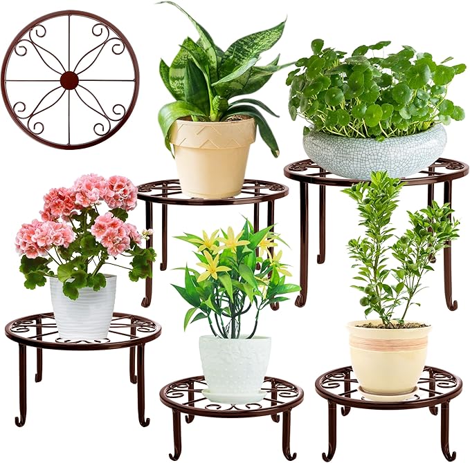Plant Stand Indoor 5 Pack Brown Metal Plant Stands Outdoor Heavy Duty Flower Pot Stands for Multiple Plants Rustproof Iron Round Plant Holder for Plants Indoor Planter for outdoor plants & Garden Decor 