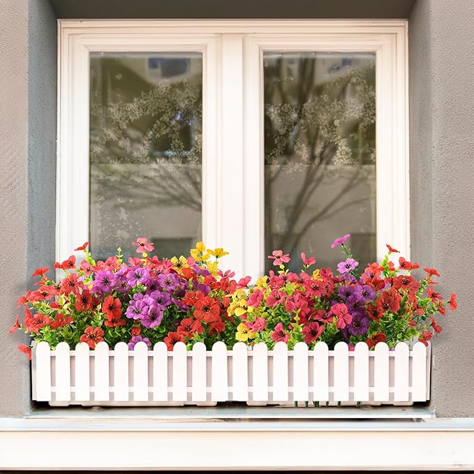 Artificial Flowers Faux Plants Outdoor Fake Flowers Spring Decor,12 Bundles Outdoor Flower Plastic Plant Colorful Daisy UV Resistant for Porch Patio Yard Garden Pot Planters