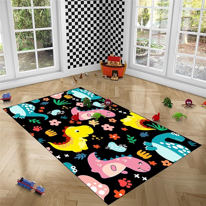 Dinosaur Rugs for Boys Bedroom - Dinosaur Pattern Area Rug Kids Bedroom Rug Kids Play Rugs for Boys Dinosaur Bedroom Decor for Boys Colorful Dinosaur Print Area Rug Kids Rugs for Bedroom,4'×5'