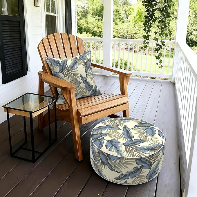 LVTXIII Inflatable Stool Ottoman Footrest with Handle, Decorative Fade-Resistant Foot Stool, Indoor or Outdoor Pouf for Home Garden and Camping Use, D21 x W 21 x H9, Lush Palm Blue