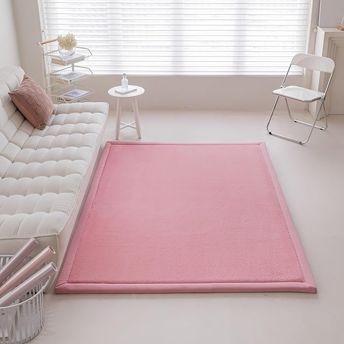 Faux Rabbit Fur Rug - 1.18" Thick Soft Fluffy Area Rug, Non-Slip Memory Foam Crawling Mat, Light Pink, 78"x110"