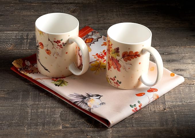 Maison d' Hermine Coffee Mug with Handles Tea Cups (12 Ounce, Pack of 2) | Fine Bone China Coffee Mugs for Hot Beverages Cappuccino Latte Home Restaurant Hotel Spring Summer -Kelim - Prairie