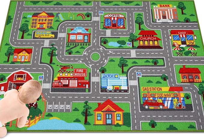 Kids Carpet Playmat Rug 59"x39.4", Car Rug for Kids Cars, Non-Slip Town City Road Map Kids Rug for Playroom Bedroom Boys, Kids Car Mat Road Rug, Track Rug Car Play Rug for Kids (59X39.4 INCH)