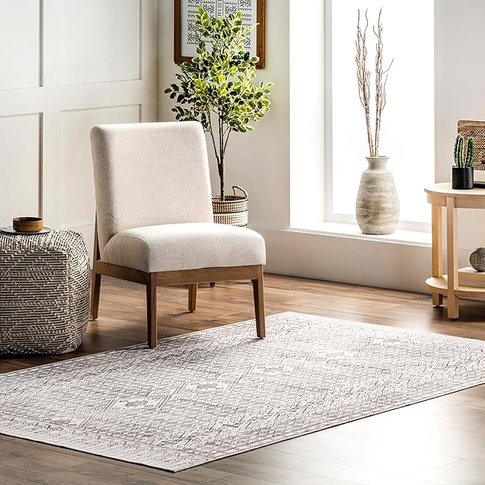 nuLOOM Hettie Transitional Tribal Machine Washable Ultra Thin Area Rug, 5' x 8', Light Grey