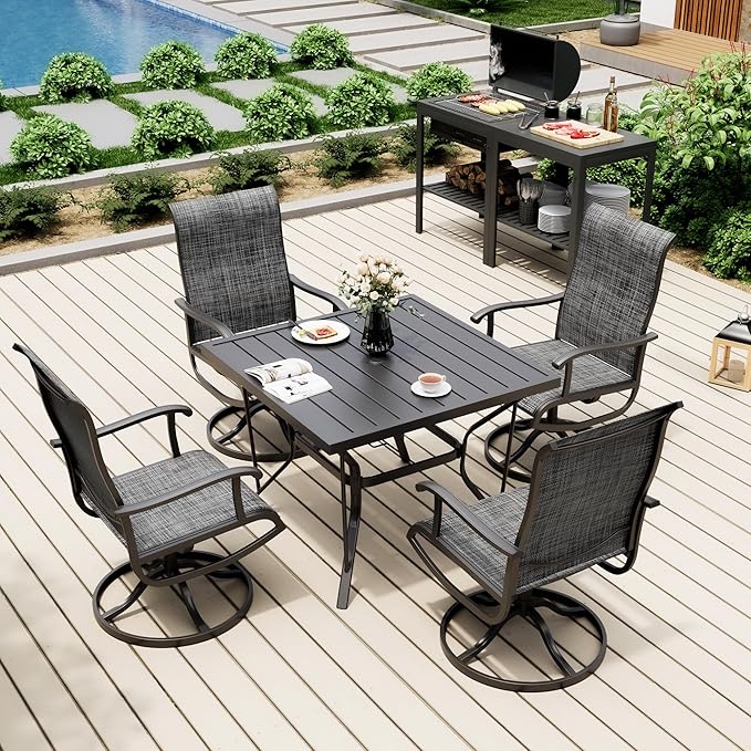 Pamapic 5-Piece Outdoor Dining Set, Patio Dining Set for 4, Outdoor Table and Chairs, All-Weather Outdoor Patio Set with Textilene Swivel Chairs for Garden, Poolside, Deck,Gray