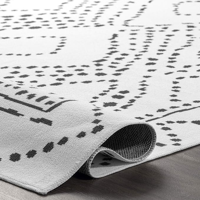 nuLOOM Mila Machine Washable Diamond Trellis Ultra Thin Runner Rug, 2' 6" x 12', White