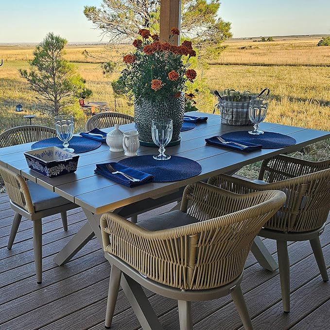 PURPLE LEAF 5 Pieces Patio Dining Set with Outdoor Aluminium Dining Table and Woven Chairs Modern Metal Furniture Cushions Sets for Garden Yard Indoor Decor Kitchen Champagne