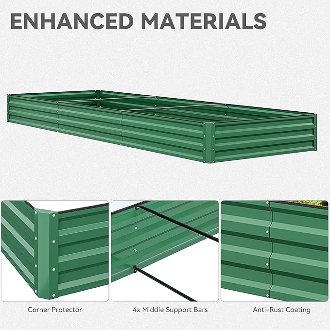 YITAHOME 144x48x12 in Galvanized Raised Garden Bed Kit, Large Metal Planter Box with Gloves, Safety Rubber & Support Rod, Outdoor Flower Bed for Plants Vegetables, Green