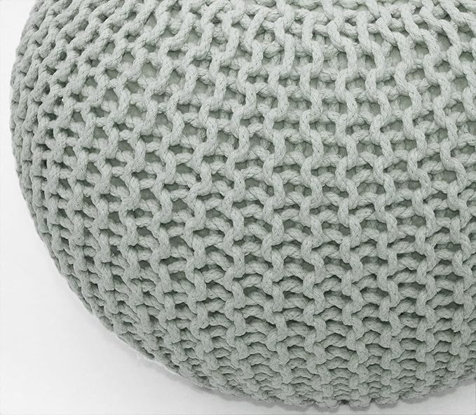 COTTON CRAFT Round Pouf Ottoman - Knitted Cotton Braid Cord Cable Dori Floor Pouf Foot Stool Accent Furniture Chair Seat Bean Bag - Living Room Bedroom Kids Room Nursery Dorm - 20 x 14- Ash Grey