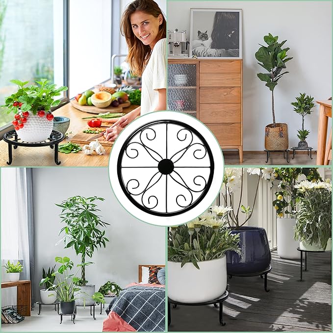 Metal Plant Stand 5 Pack Plant Stands for Indoor Outdoor Plants Multiple Heavy Duty Flower Pot Stand Holder Rustproof Iron Round Plant Shelf for Planter Outdoor Plant Stand for Patio & Garden Décor