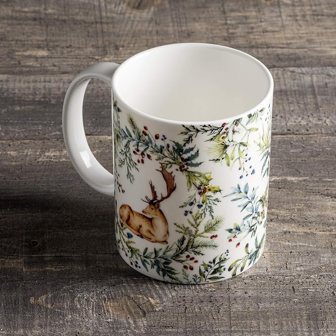 Maison d' Hermine Coffee Mug with Handles Tea Cups (15 Ounce, Pack of 1) | Fine Bone China Coffee Mugs for Hot Beverages Cappuccino Latte Home Restaurant Hotel Spring Summer -Holly Time - Cerf
