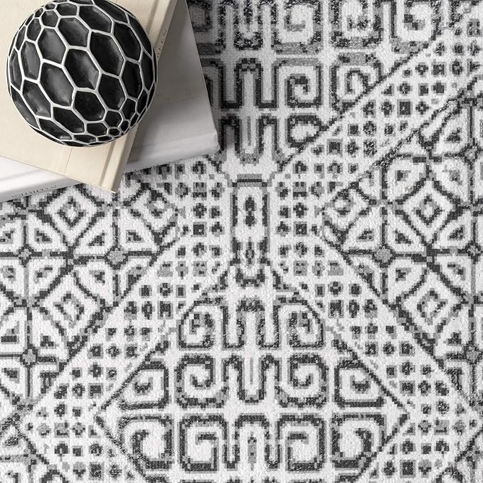 nuLOOM Abstract Tribal Machine Washable Ultra Thin Area Rug, 5x8, Grey