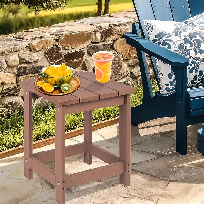 LZRS Adirondack Square Outdoor Side Table for Patio, Pool Composite Patio Table,HDPE End Tables for Backyard,Pool, Indoor Companion, Easy Maintenance & Weather Resistant(Teak)