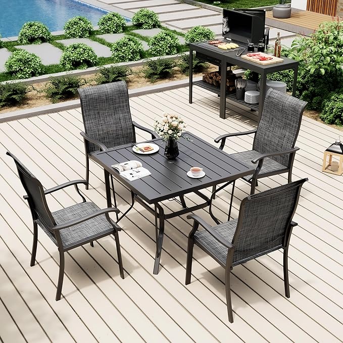 Pamapic 5-Piece Outdoor Dining Set, Patio Dining Set for 4, All-Weather Outdoor Patio Set with 4 Regular Chairs for Garden, Poolside, Deck,Gray