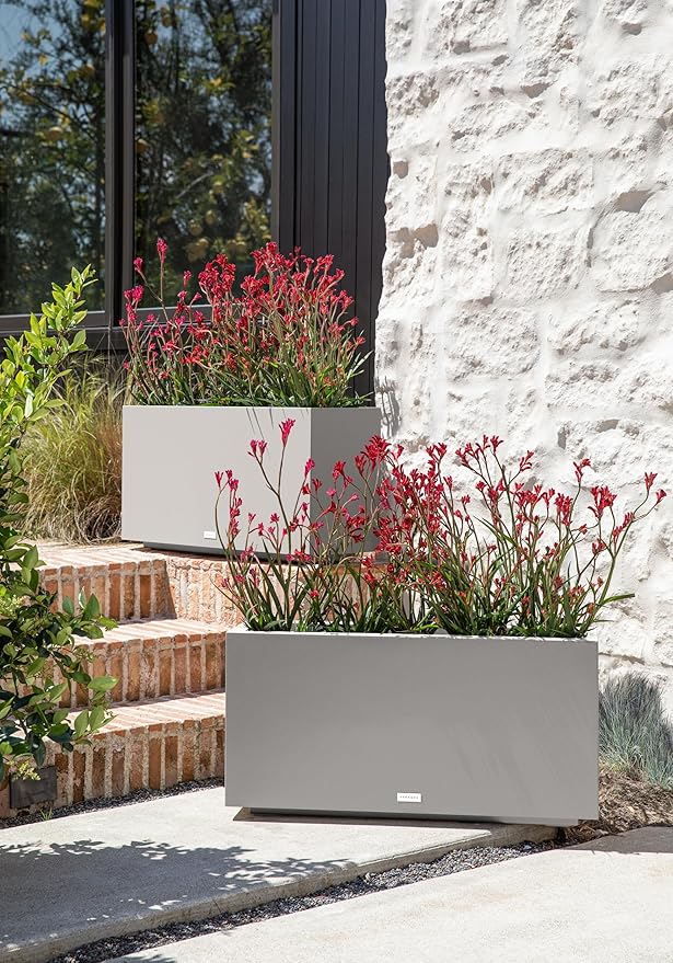 Veradek Block Series Long Box Planter - Large Rectangular Planter for Indoor or Outdoor Patio/Porch | Durable All-Weather Use with Drainage Holes | Modern Décor for Tall Plants, Flowers or Shrubs