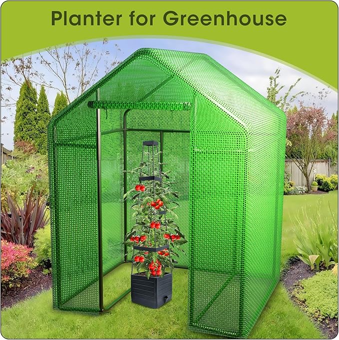 MQFORU Raised Garden Bed, 57" Tomato Planter with Trellis, Tomato Cages for Climbing Vegetables Plant, Self Watering Tomato Support Box for Garden Pots, Use for Patios Greenhouse Indoor Outdoor(1Pc)