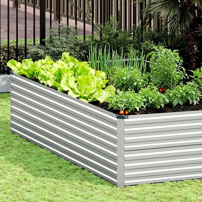 Vengarus 8x4x2FT Galvanized Raised Garden Bed Kit, Large Rectangle Elevated Planter for Vegetables, Flowers, Herbs and Succulents - 479 Gallon Capacity,Silver