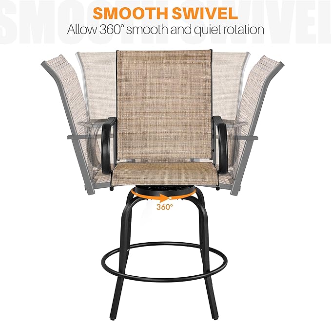 Yaheetech Patio Swivel Barstools Outdoor Chairs Set of 4, High Bistro Stools Outdoor Furniture, All-Weather Patio Stools for Outside, Beach, Lawn, Poolside and Garden, Black/Brown