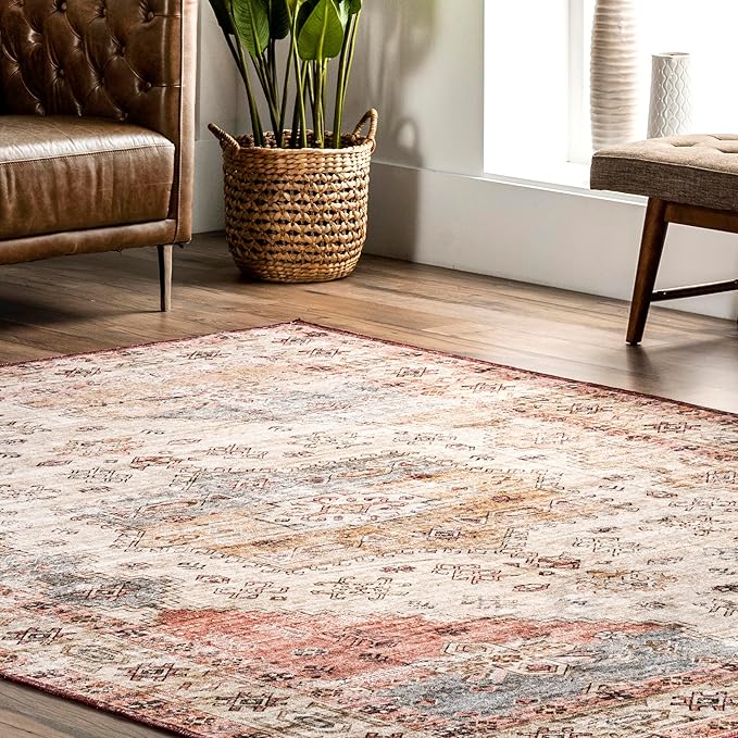 nuLOOM Emani Machine Washable Medallion Ultra Thin Area Rug, 5' x 8', Multi