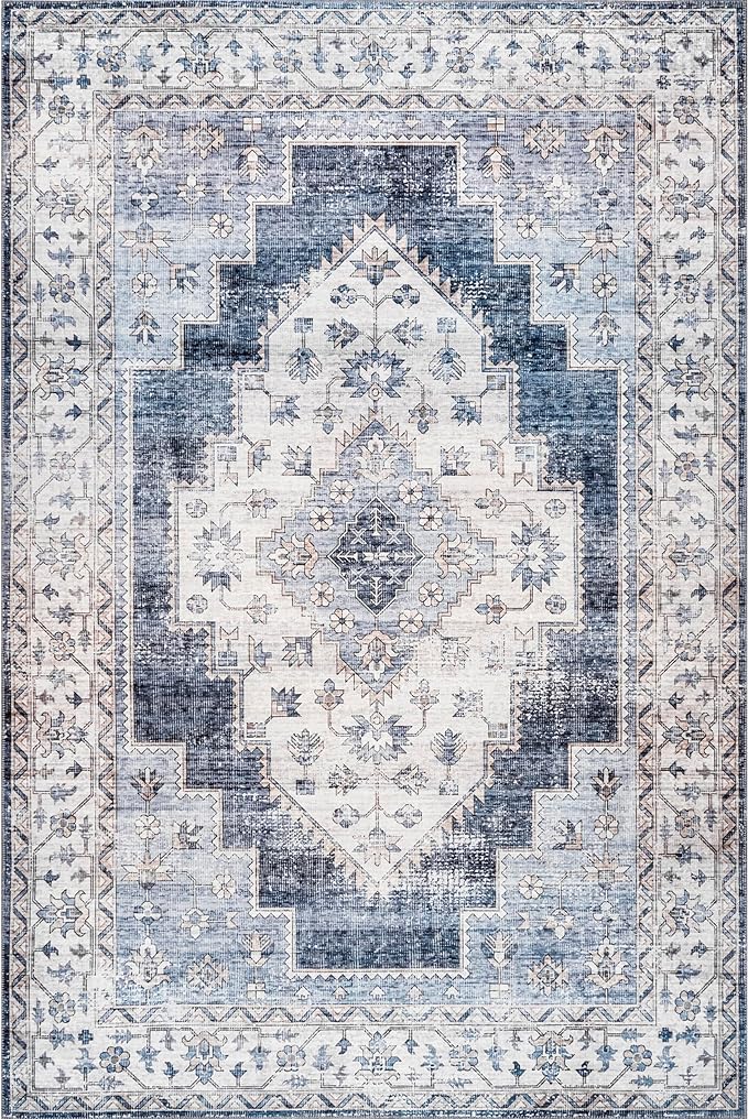 nuLOOM Dania Machine Washable Medallion Ultra Thin Area Rug, 8' x 10', Navy