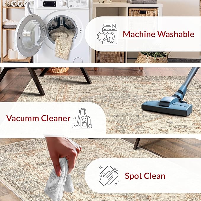nuLOOM 6x9 Machine Washable Rain Haven Vintage Medallion Area Rug, Light Grey, Traditional Faded Design, Non-Slip Backing, Stain Resistant, For Bedroom, Dining Room, Living Room, Kitchen