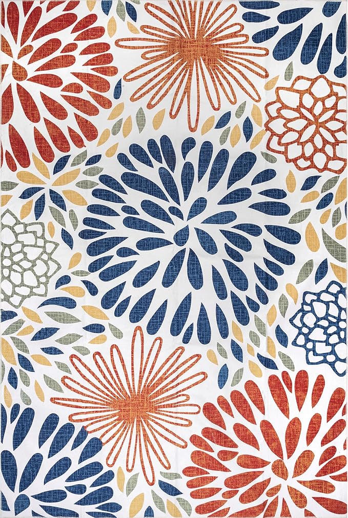 nuLOOM McEwen Bohemian Floral Machine Washable Ultra Thin Area Rug, 5' x 8', Multi
