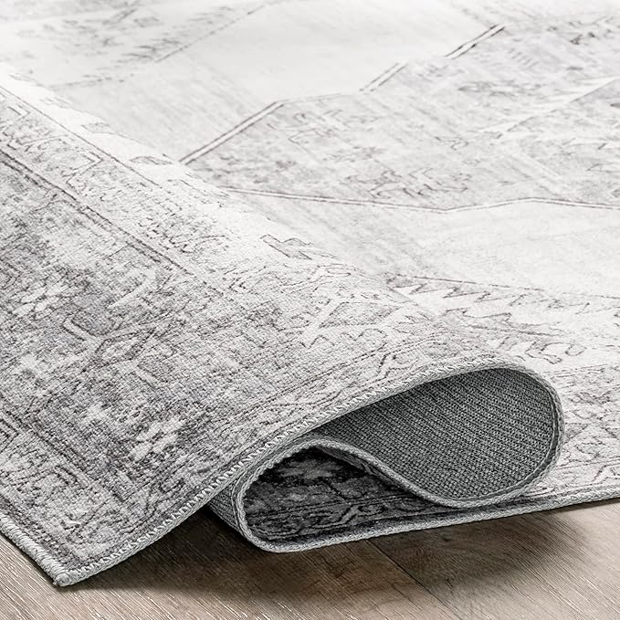 nuLOOM Gracie Distressed Medallion Machine Washable Ultra Thin Area Rug, 5x8, Grey