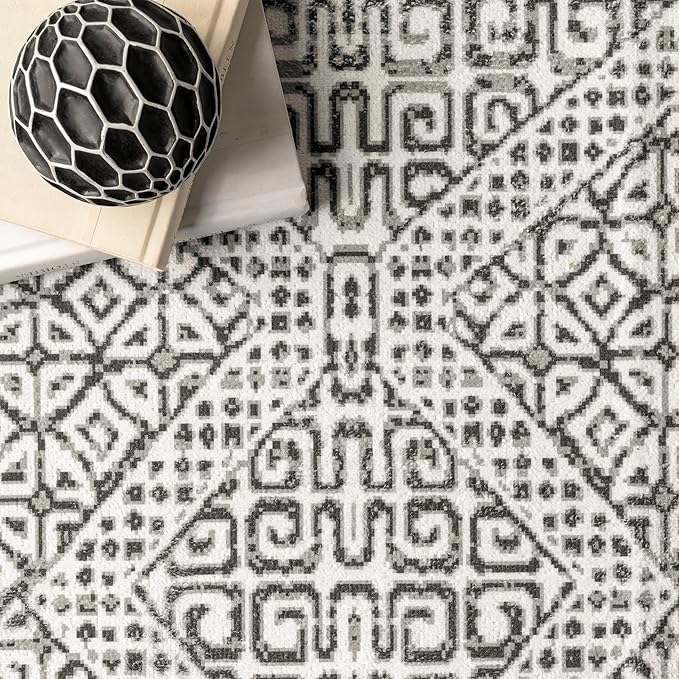 nuLOOM Abstract Tribal Machine Washable Ultra Thin Area Rug, 9' x 12', Grey