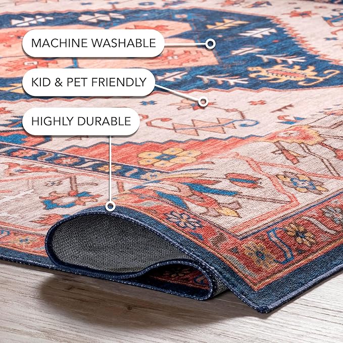 nuLOOM Carolyn Machine Washable Tribal Motif Ultra Thin Area Rug, 8' x 10', Rust