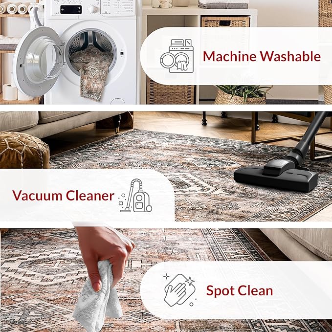 nuLOOM 2x3 Machine Washable Rain Haven Vintage Medallion Area Rug, Rust, Traditional Faded Design, Non-Slip Backing, Stain Resistant, For Bedroom, Dining Room, Living Room, Kitchen