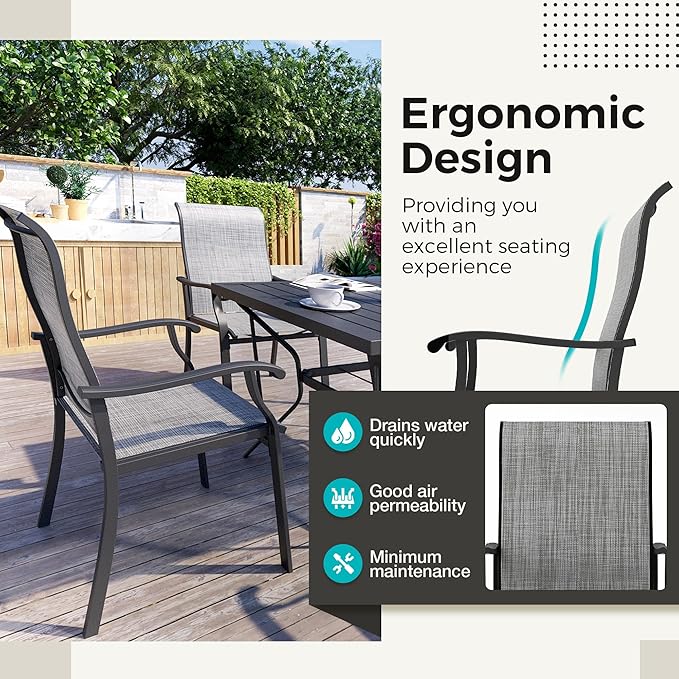 Pamapic 5-Piece Outdoor Dining Set, Patio Dining Set for 4, All-Weather Outdoor Patio Set with 4 Regular Chairs for Garden, Poolside, Deck,Gray
