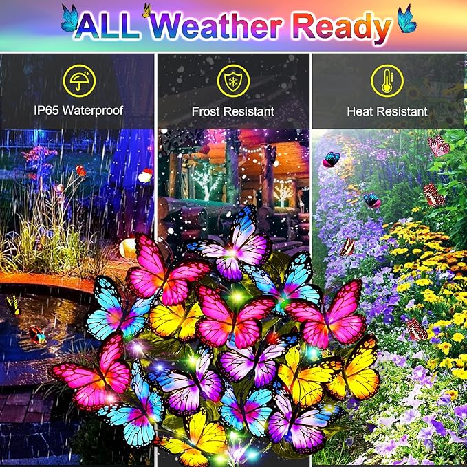 Solar Garden Lights Outdoor Waterproof Solar Lights 2 Pack with New Upgraded 72 LED 34 Butterfly Outdoor Solar Lights for Yard Outside Garden Pathway Decor Gifts for Womens Mother's Day