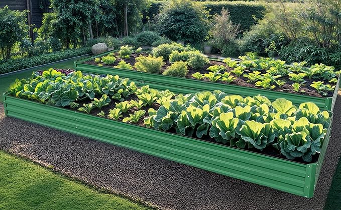 YITAHOME 144x48x12 in Galvanized Raised Garden Bed Kit, Large Metal Planter Box with Gloves, Safety Rubber & Support Rod, Outdoor Flower Bed for Plants Vegetables, Green