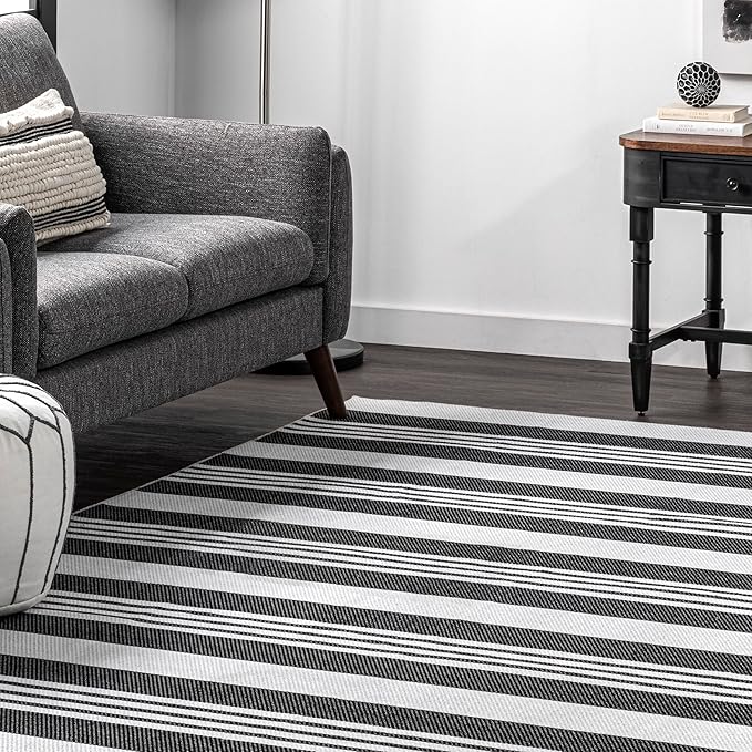 nuLOOM Lena Machine Washable Striped Ultra Thin Runner Rug, 2' 6" x 8', Grey