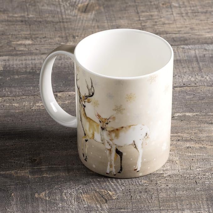 Maison d' Hermine Coffee Mug with Handles Tea Cups (15 Ounce, Pack of 1) | Fine Bone China Coffee Mugs for Hot Beverages Cappuccino Latte Home Restaurant Spring Summer -Deer In The Woods - Oh Deer