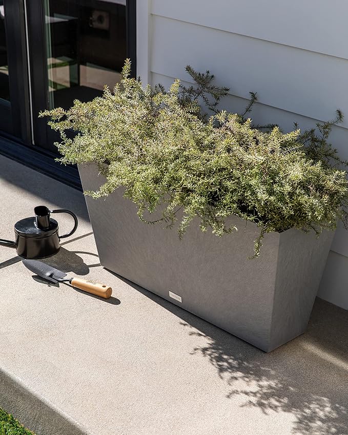 Veradek Pure Series Midori Trough Planter - Large Rectangular Planter for Indoor or Outdoor Deck/Porch | Durable All-Weather Use with Drainage Holes | Modern Decor for Shrubs, Flowers, Small Plants